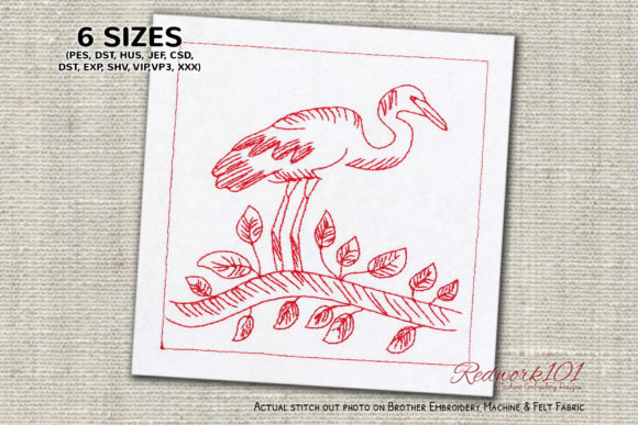 Great Egret Sitting on Branch: A Redwork Masterpiece for Modern Embroidery
